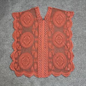 Accessory ST Kimono Blouse Womens One Size Orange Lace Sheer Embroidered Boho